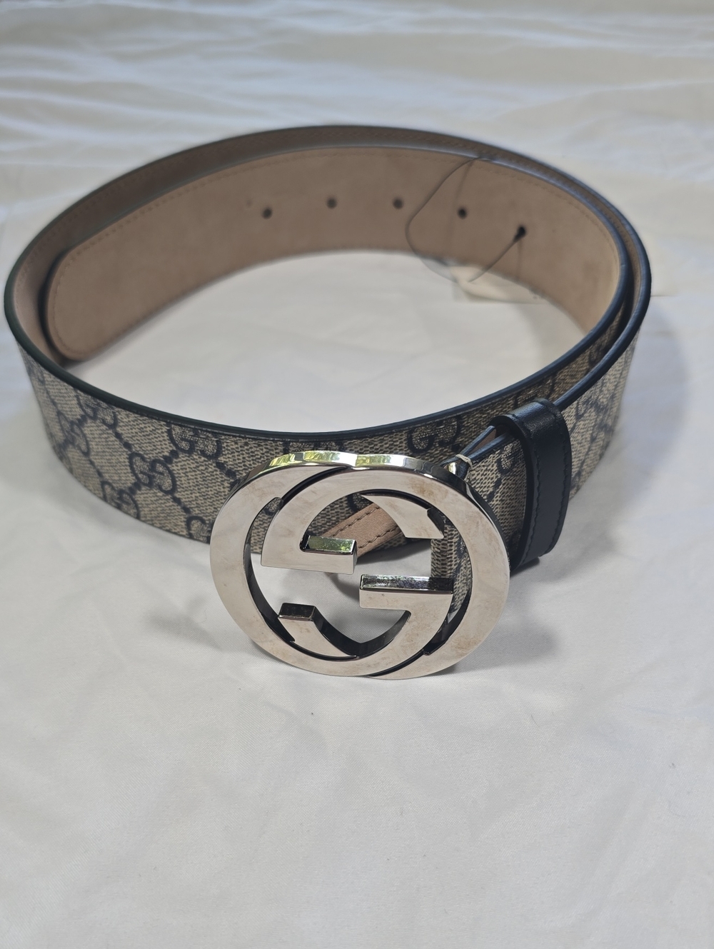 Gucci GG Canvas Belt with Silver Interlocking Buckle
